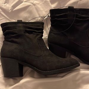 Black faux suede booties
